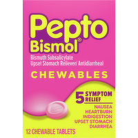 Pepto Bismol Upset Stomach Reliever/Antidiarrheal, Chewable Tablets, 12 Each