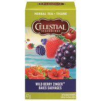 Celestial Seasonings Herbal Tea, Caffeine Free, Wild Berry Zinger, Tea Bags, 20 Each