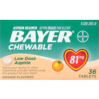 Bayer Aspirin, Low Dose, 81 mg, Chewable, Tablets, Orange Flavored, 36 Each