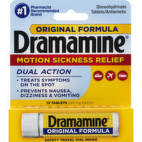 Dramamine Motion Sickness Relief, Original Formula, 50 mg, Tablets, 12 Each