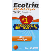 Ecotrin Aspirin, Safety Coated, Low Strength, 81 mg, Tablets, 150 Each