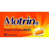 MotrinIB Pain Reliever/Fever Reducer, 200 mg, Coated Caplets, 50 Each