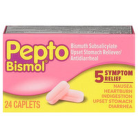 Pepto Bismol Upset Stomach Reliever/Antidiarrheal, Caplets, 24 Each