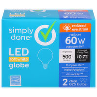 Simply Done Light Bulbs, LED, Globe, Soft White, 6 Watts, 2 Each