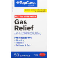 TopCare Gas Relief, Ultra Strength, 180 mg, Softgels, 50 Each