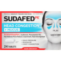 Sudafed PE Head Congestion + Mucus, Tablets, 24 Each