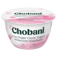 Chobani Yogurt, Greek, Less Sugar, Reduced Fat, Willamette Raspberry, 5.3 Ounce