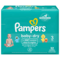 Pampers Diapers, Baby-Dry, Size 3, 16-28 lb (7-13 kg), 32 Each