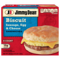 Jimmy Dean Sandwiches, Sausage, Egg & Cheese, Biscuit, 8 Each