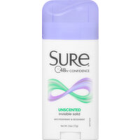 Sure Anti-Perspirant & Deodorant, Unscented, Invisible Solid, 2.6 Ounce