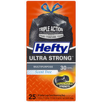 Hefty Trash Bags, Drawstring, Multipurpose, Scent Free, Ultra Strong, Large, 30 Gallon, 25 Each