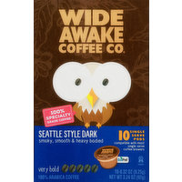 Wide Awake Coffee Co. Coffee, Very Bold, Seattle Style Dark, Single Serve Pods, 10 Each