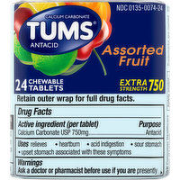 Tums Antacid, Extra Strength 750, Chewable Tablets, Assorted Fruit, 24 Each