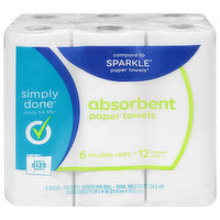 Simply Done Paper Towels, Absorbent, Simple Size Select, 2-Ply, 6 Each