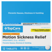 TopCare Motion Sickness Relief, Original Formula, 50 mg, Tablets, 12 Each