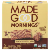 MadeGood Oat Bars, Chocolate Chip, Soft Baked, 5 Each