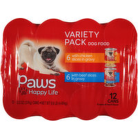 Paws Happy Life Dog Food, Chicken Slices in Gravy/Beef Slices in Gravy, Variety Pack, 12 Each