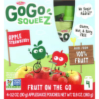 GoGo Squeez Apple Sauce, Fruit On The Go, Apple Strawberry, 4 Pack, 4 Each