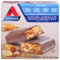 Atkins Snack Bar, Caramel Chocolate Peanut Nougat, 5 Each