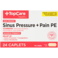 TopCare Sinus Pressure + Pain PE, Maximum Strength, Caplets, Non-Drowsy, For adults, 24 Each