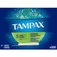 Tampax Tampons, Cardboard Applicator, Super Absorbency, Unscented, 40 Each