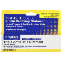 TopCare Triple Antibiotic Ointment + Pain Relief, Maximum Strength, 1 Ounce