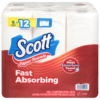 Scott Paper Towels, Fast Absorbing, Double Rolls, One-Ply, 6 Each