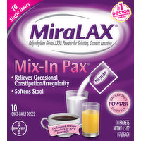 MiraLAX Osmotic Laxative, Unflavored, Powder, 10 Each