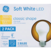 GE Light Bulbs, LED, Soft White, Classic Shape, 12 Watts, 2 Pack, 2 Each