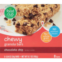 Food Club Granola Bars, Chewy, Chocolate Chip, 8 Each