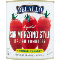 Delallo Italian Tomatoes, San Marzano Style, Whole Peeled, 28 Ounce