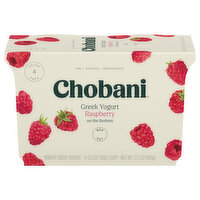 Chobani Yogurt, Greek, Nonfat, Raspberry on the Bottom, Value 4 Pack, 4 Each