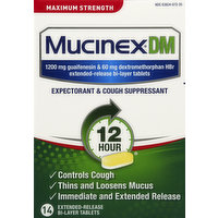 Mucinex Expectorant & Cough Suppressant, 12 Hour, Maximum Strength, Extended-Release Bi-Layer Tablets, 14 Each