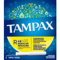 Tampax Tampons, Cardboard Applicator, Regular, Unscented, 20 Each