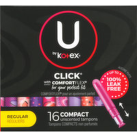 U by Kotex Tampons, Regular, Unscented, Compact, 16 Each