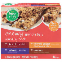 Food Club Granola Bars, Chewy, Variety Pack, 8 Each