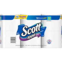 Scott Bathroom Tissue, 1000 Sheets Per Roll, Unscented, One-Ply, 12 Each