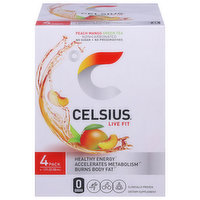 Celsius Energy Drink, Peach Mango Green Tea, Non-Carbonated, 4 Pack, 4 Each