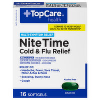 TopCare Cold & Flu Relief, NiteTime, Multi-Symptom Relief, Softgels, 16 Each