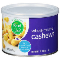 Food Club Cashews, Roasted, Whole, 8.5 Ounce