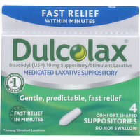 Dulcolax Laxative Suppositories, Medicated, 4 Each