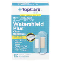 TopCare Watershield Plus, Sterile Antibacterial Waterproof First Aid Antiseptic Assorted Bandages, Clear, 1 Each