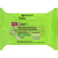 Garnier Towelettes, Refreshing Remover Cleansing, Peppermint, Clean, Normal Skin, 25 Each