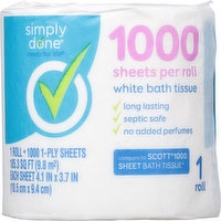 Simply Done Bath Tissue, White, 1-Ply, 1 Each