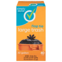 Simply Done Large Trash Bags, Flap Tie, 30 Gallon, 40 Each