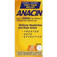 Anacin Pain Reliever/Pain Reliever Aid, Coated Tablets, 100 Each