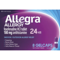 Allegra Indoor/Outdoor Allergy Relief, 24 HR, Gelcaps, 8 Each