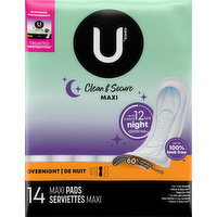 U by Kotex Pads, Maxi, Overnight, 14 Each