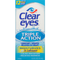 Clear Eyes Eye Drops, Lubricant/Redness Reliever, Triple Action, 0.5 Ounce