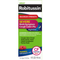 Robitussin Multi-Symptom Cough Cold + Flu, Nighttime, Severe, Maximum Strength, Adult, 4 Fluid ounce